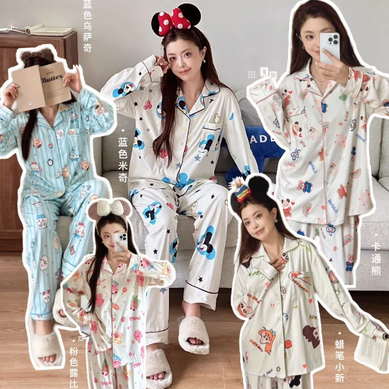 

Cute Chiikawa Hachiware Usagi Anime Women Pajamas Cartoon Printed Lapel Long Sleeve Cardigan Autumn Winter Warm Homewear Suit