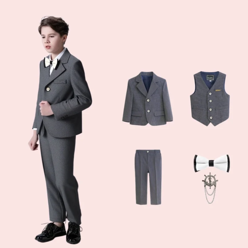 

Детский костюм-тройка Slim Fit для мальчиков: наряд для дня рождения, выступления на фортепиано, свадебный костюм для шаферов