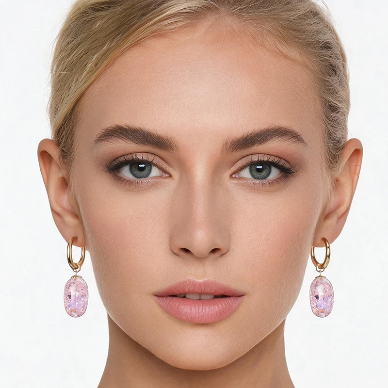New Trendy Colorful Waterdrop Pendant Hoop Earrings Woman Cylinder Geometric Stainless Steel Ear Buckel Dangle Female Jewelry