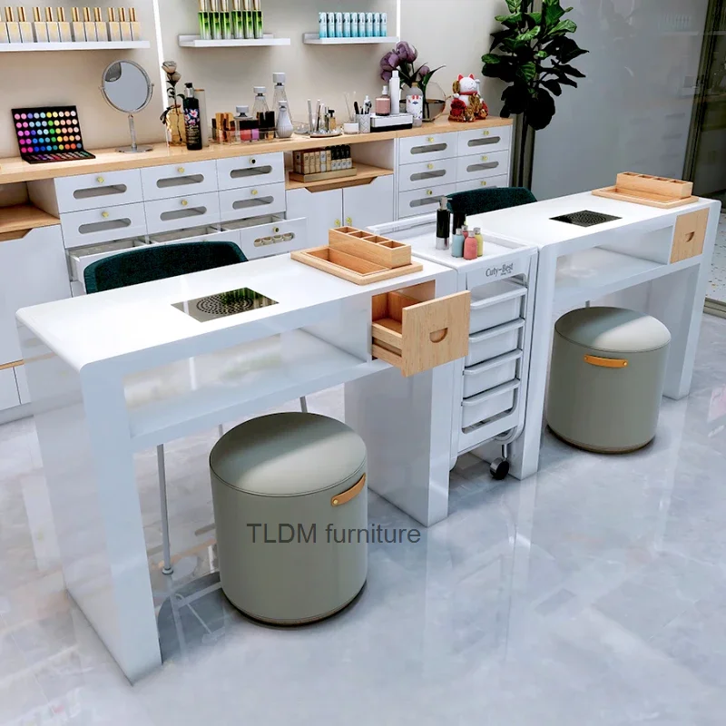 

Vacuum Cleaner Nail Tables Beauty Luxury White Modern Simple Office Nail Tables Drawer Home Nageltisch Salon Furniture MR50NT