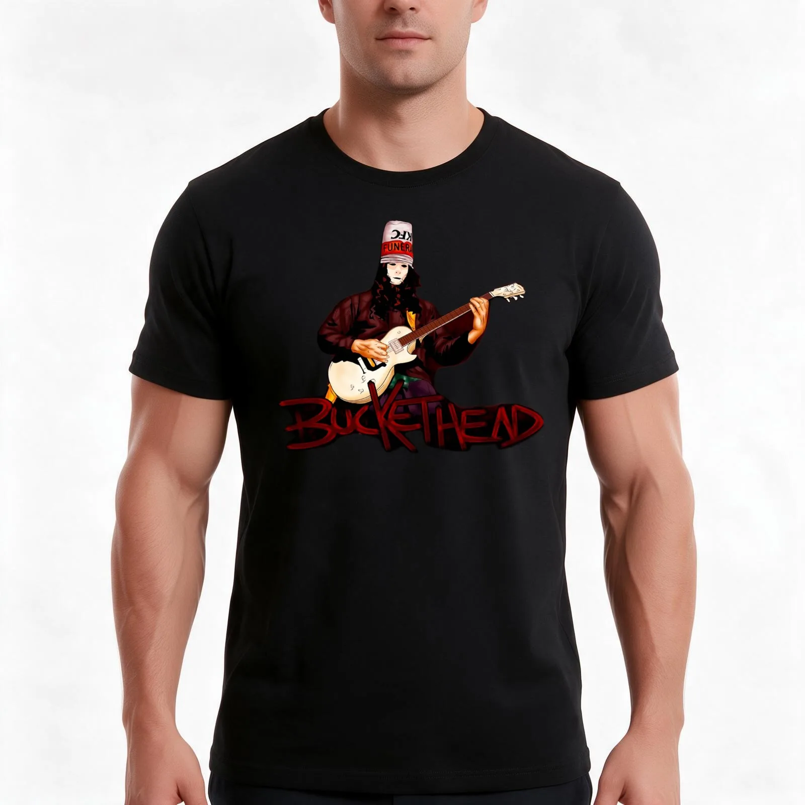 Buckethead T-Shirt, Summer Casual Cotton Tee, Oversized Streetwear Tops, Vintage Graphic Print, Loose Fit Short Sleeve