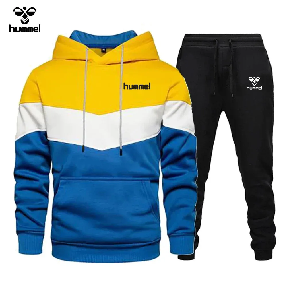 New Brand HUMMEL Men\'s Clothing Sweatshirt Suit Autumn and Winter Hoodie + Trousers Men\'s Sweatshirt Cardigan Two-piece Set