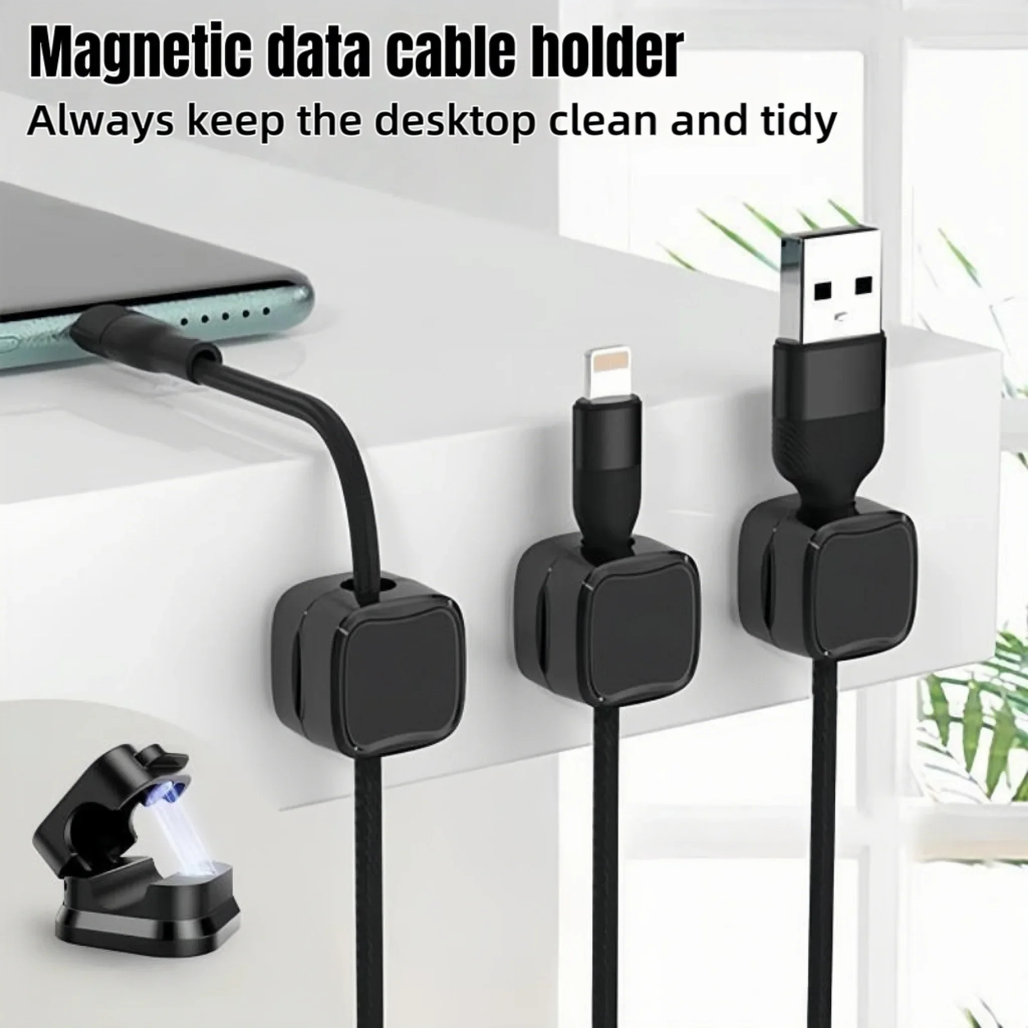 Magnetic Cable Manager Self-Adhesive Wire Clamp 2/4/8 PCS Adjustable Wall Data Cable Clamp for Mobile & Office Cable Management