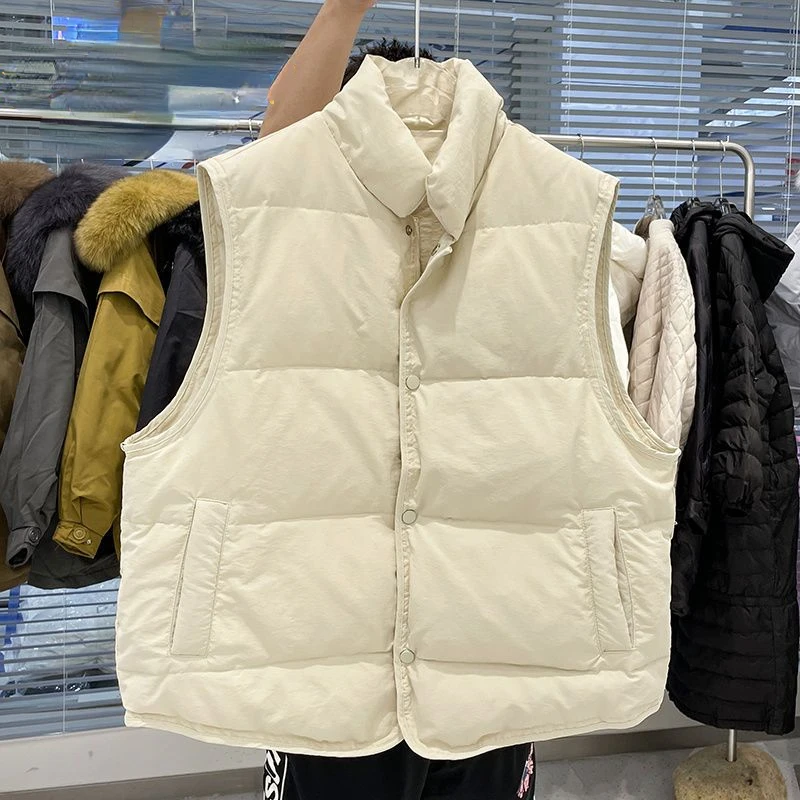 

2023 New Body Warmer Women's Down Cotton Vest Jacket Loose White Down Cotton Thick Waistcoat Vest Zipper Coat