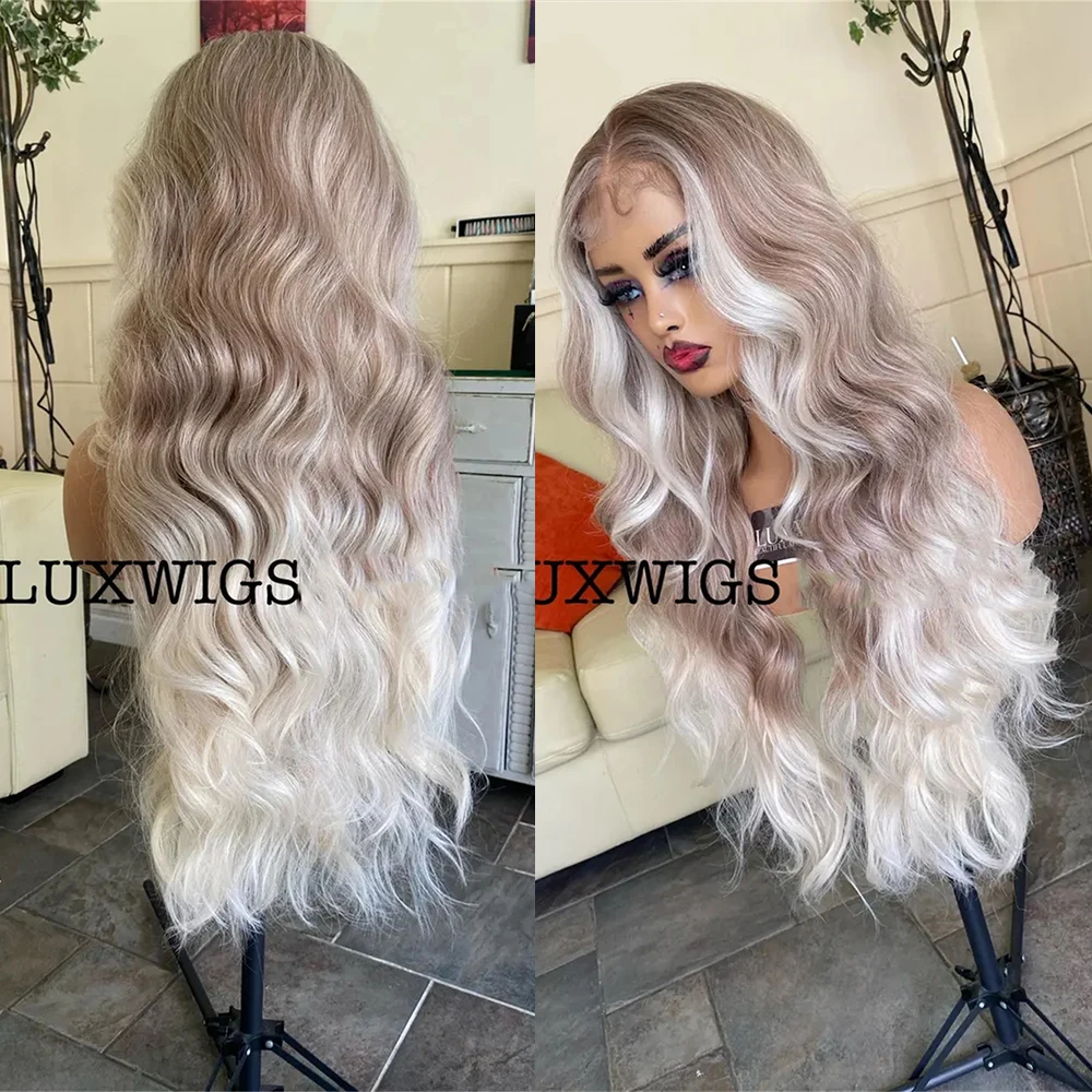 

Длинный парик Ombre Blonde на шнуровке для женщин 30 дюймов Натуральные волнистые повседневные волосы Синтетические парики на шнурке Средняя часть парика Балаяж Блондинка