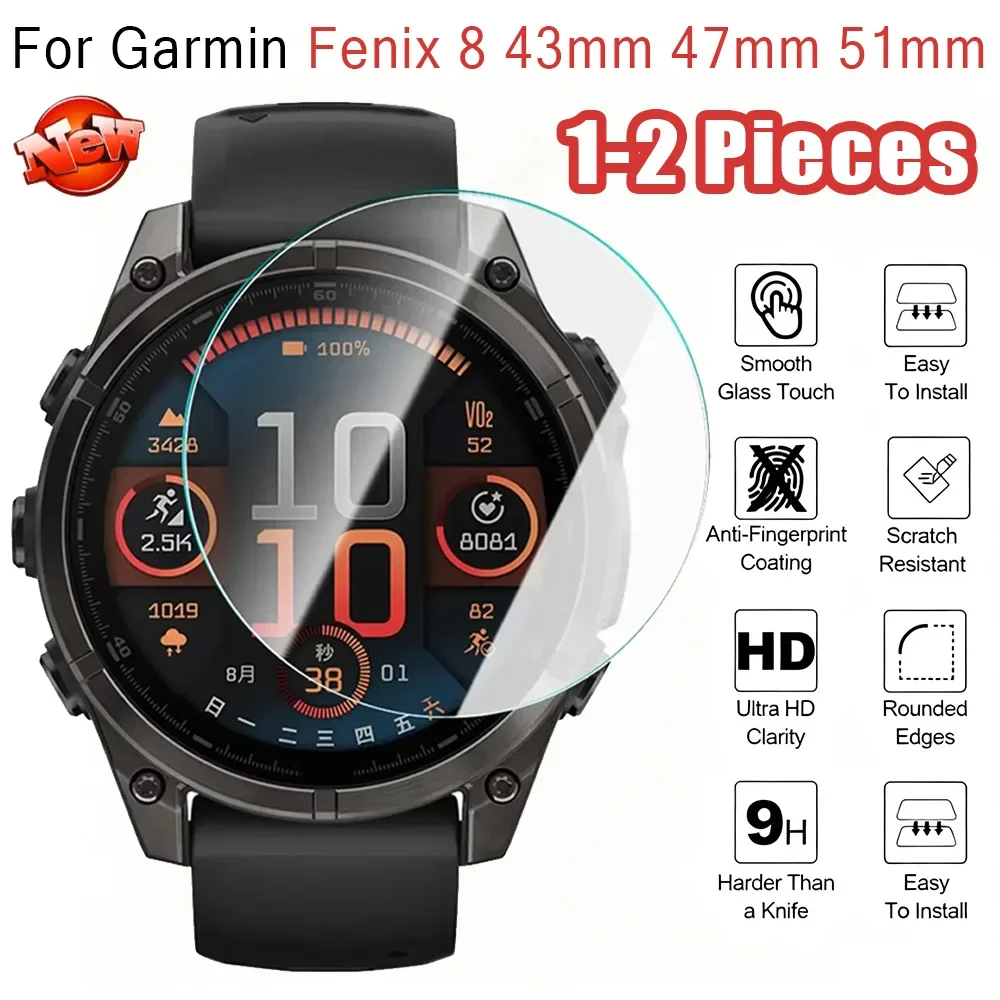 1-2 Pieces HD Tempered Glass Film For Garmin Fenix 8 43mm 47mm 51mm Easy To Install Auto-alignment Screen Protective Glass Case