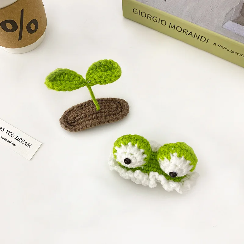 1 Korean explosion pure hand-crocheted cute little frog big eyes knitting BB clip side crochet hairpin