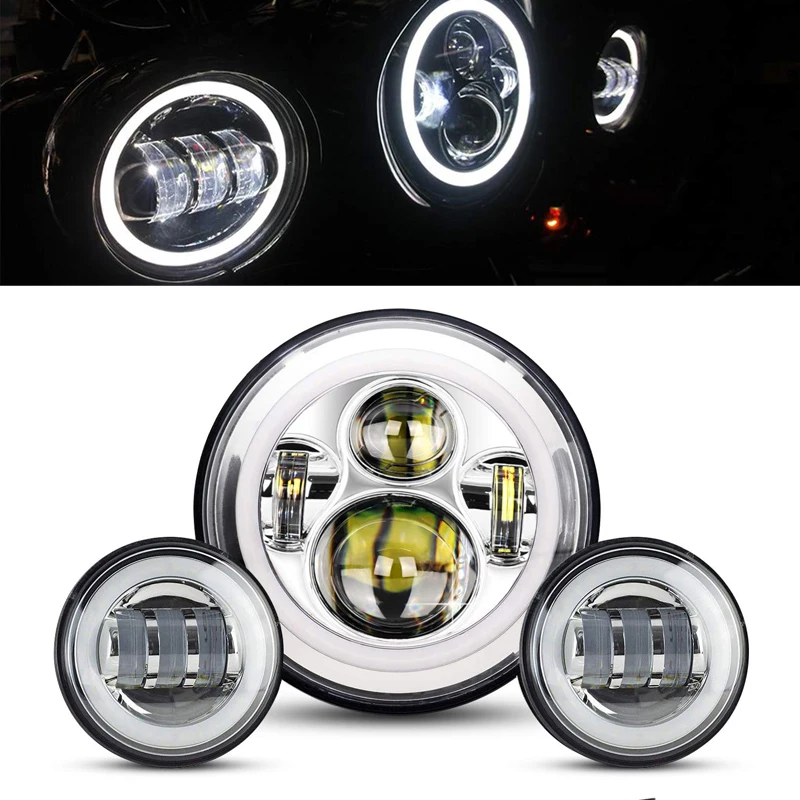 

Pop 7inch LED Motorcycle Headlight 4.5inch Fog Light+7"Bracket Mounting Ring For Harley Touring Electra Glide Road King Street G