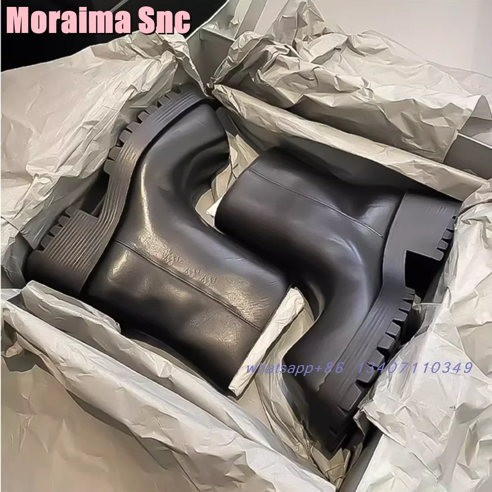 

Square Toe Thick Sole Ankle Boots Block Chunky Heel Slip On Fashion Sexy Women's Short Boots Black Solid New Autumn Winter 2025