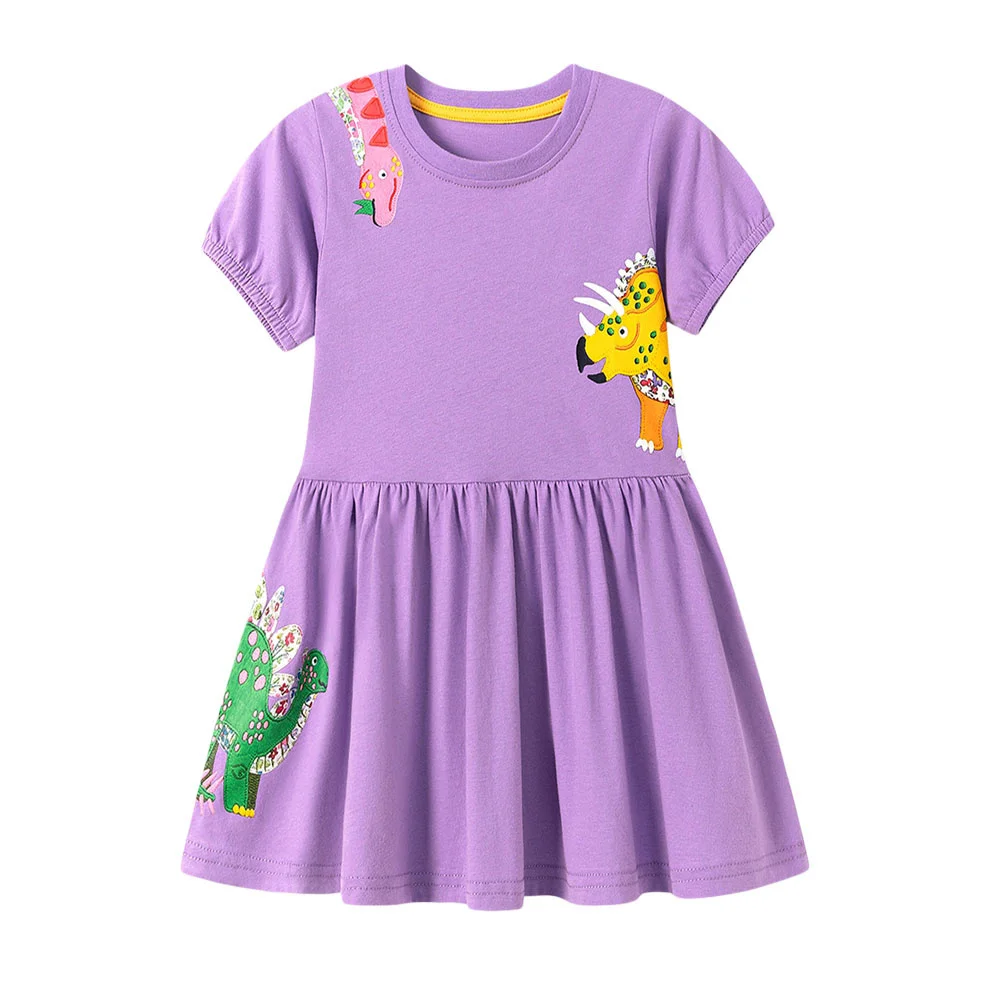 Dinosaurs Printed Summer Girl Dresses Hot Selling Cute Children's Clothes Kids Fashion Party Birthday Baby Girls' Frocks