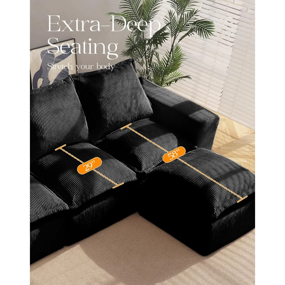 أريكة سحابة مريحة مقاس 107 بوصة مع كرسي على شكل حرف L ومقعد عميق، أريكة مقطعية معيارية في صندوق، أرائك منجدة بدون عظم للمعيشة