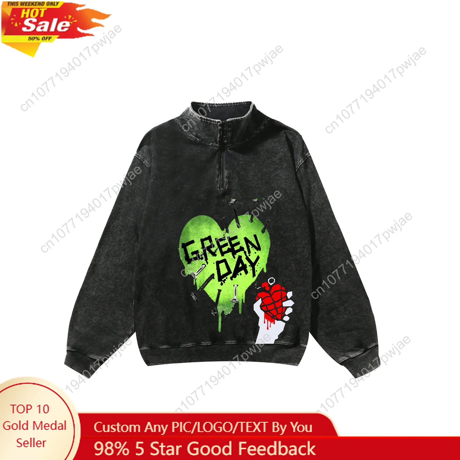 

Green Day Pop Rock Band Custom Retro Sweatshirt Mans Womans Half Zipper Vintage Sweat Shirt Photo Custom Made Tops