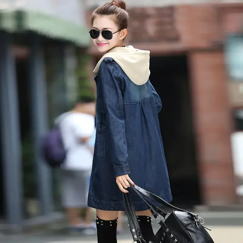 New Large Size 5XL Denim Jacket Women Loose Vintage Hooded Jeans Jacket Female Outerwear Ladies Tops Warm Thick Denim Coat Q2874