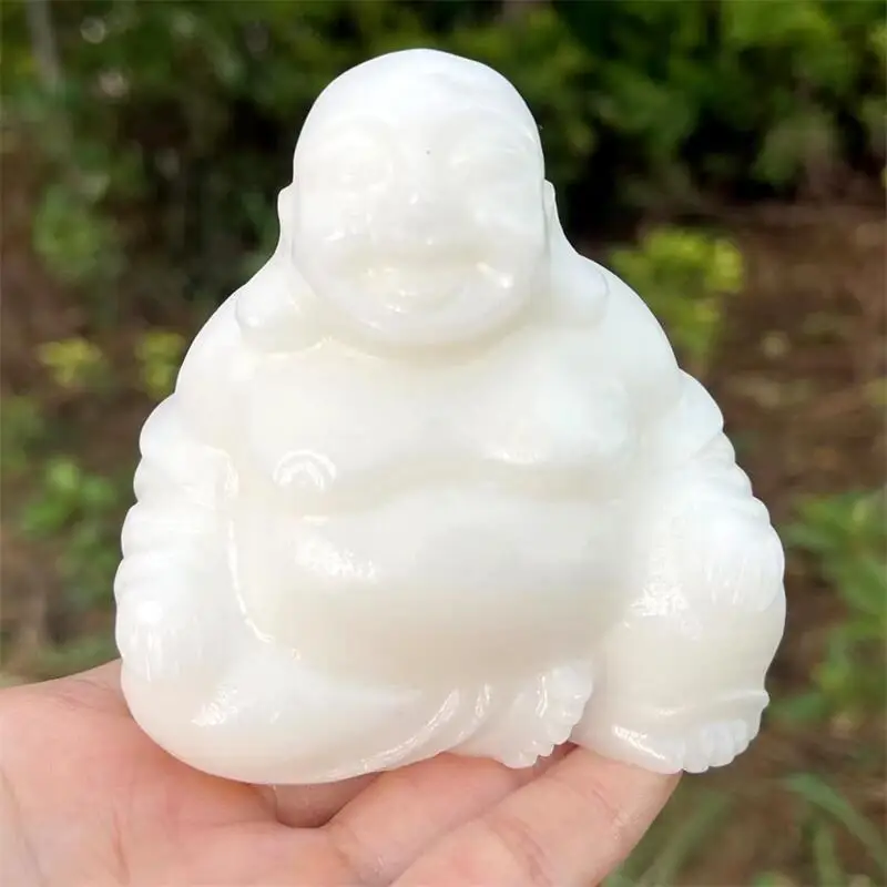 

7.5CM Natural White Marble Jade Maitreya Buddha Statue, Healing Crystal, Fengshui Fashion, Buddhism Home Decoration, Gift, 1Pc