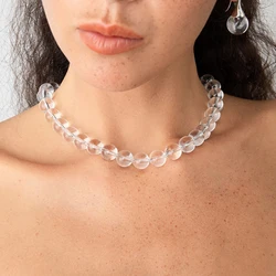 Black agate stone beaded necklace for women transparent ball magnetic clasp necklace minimalist summer holiday jewelry 2023 new