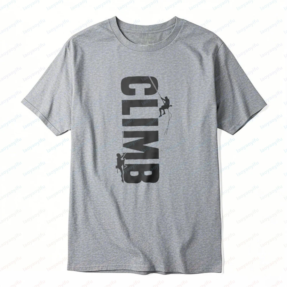 Climb Word Art Graphic Print T-Shirt Outdoor Climbing Tee Summer Casual Breathable Trendy Adventure Sports Tops Cool Men Clothes
