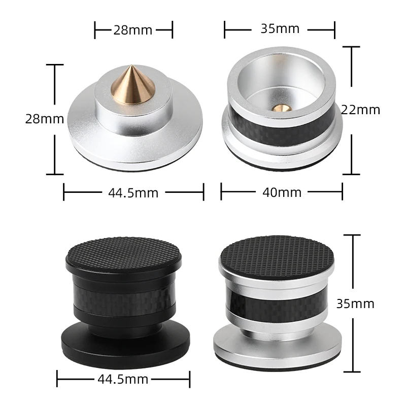 ATAUDIO 4PCS HiFi Speaker Spike Isolation Stands Carbon Fiber Aluminum Alloy Damping Metal Foot Pad Adjustable Cone Speaker feet