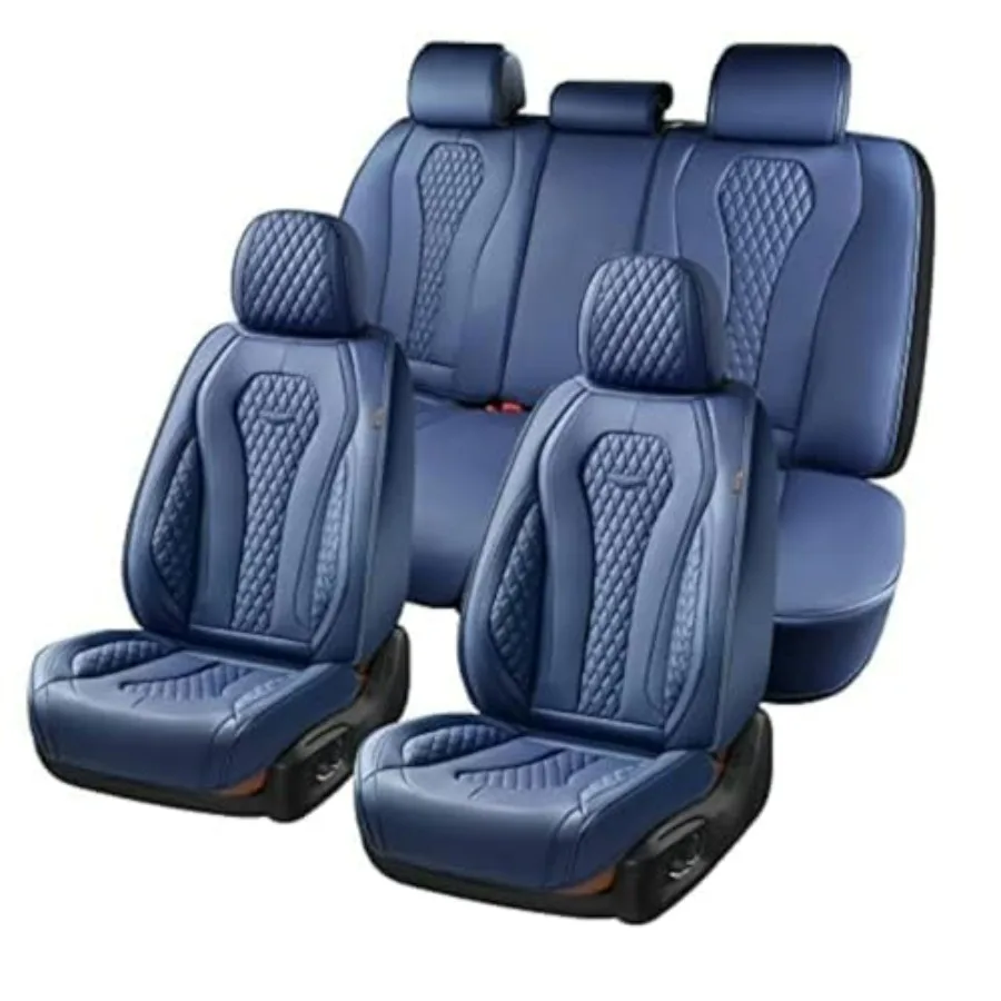 

Full Set Car Seat Covers for Front and Back Seats Blue Waterproof Leather-Style Seat Covers with Universal Fit for Most Cars Se
