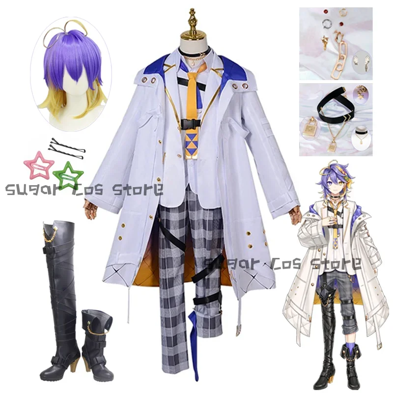 NIJISANJI EN Aster Arcadia Anime Cosplay Costume Ensemble Complet, Mignon Garçon Trempé Collier Perruque Chaussures, Halloween Carnaval Py Play, VTuber