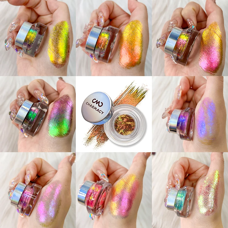 CHARMACY Chameleon 10 Color Eyeshaodw Big Duochrome Flakes Gel Eyeshadows High Pigment Multi Chrome Eyeshadow Glitter Long Stay