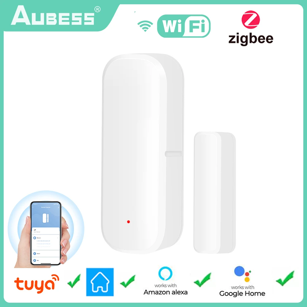 Tuya Zigbee-Capteur de porte et fenêtre intelligent WiFi, détecteur d\'alarme, capteur magnétique indépendant, maison intelligente via Alexa Google