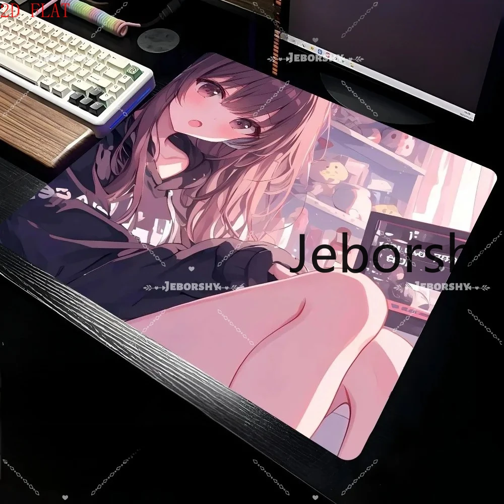 

Gaming Mouse Pad with Cute Anime Girl in Black Hoodie - Smooth & Stable Desk Mat for Gamers