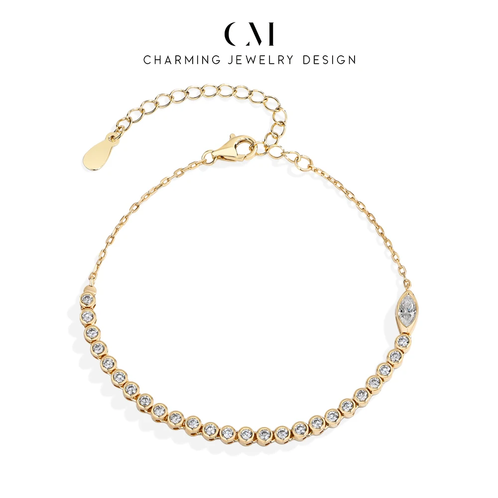 CHARMING Casual Shining Moissanite Snake Bubble chain Bracelet Ajustable Women S925 Engagement Party Daily Jewelry Birthday Gift