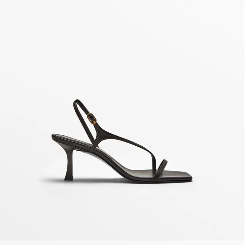 MOOQDAAX 2023 New Spring Summer Women\'s Shoes Side Band Design Feeling Fine High-heeled Genuine Leather Fashion Women Sandals