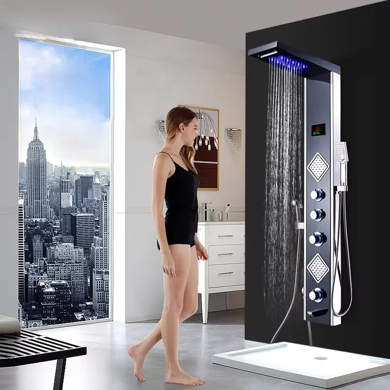 304 Stainless Steel Modern Design Shower Screen Thermostatic Square Shower Head Rain Spray Wall-mounted Shower Set Faucet