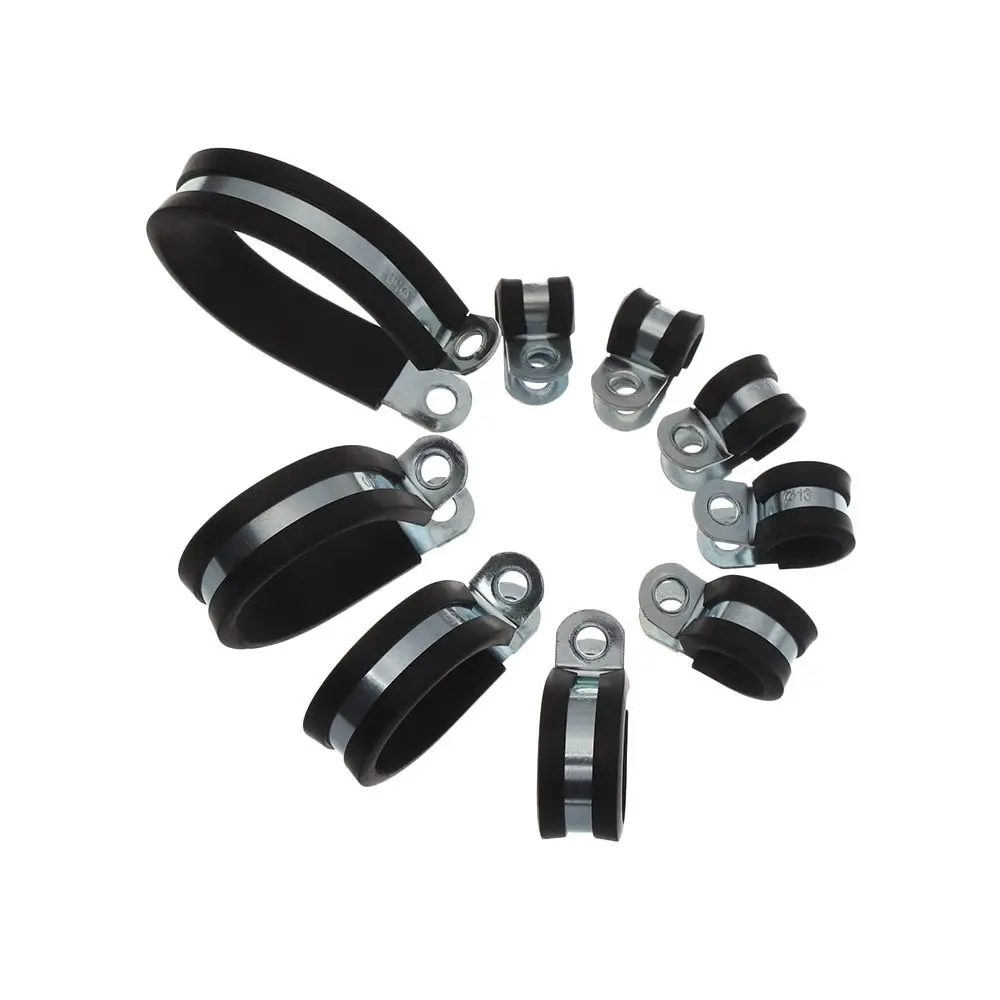 10Pcs Rubber Lined P Clips Wiring Hose Clamp Pipe Cable Mounting Fix Fasteners Hardware Electrical Fittings 6-50mm