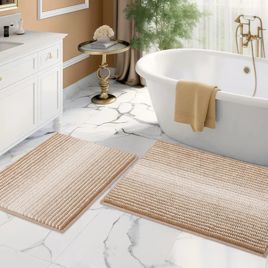 

Rugs and Mats Sets 2 Pie Thick Absorbent Chenille Bath Mat Rug Set Non Slip Soft Shaggy Bath Room Floor Mats for Machine Wash