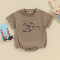 2024-01-02 Lioraitiin Summer Baby Boy Girl Clothes Western Cow Print Oversized Bubble Romper Short SleeveT Shirt Jumpsuit Outfit