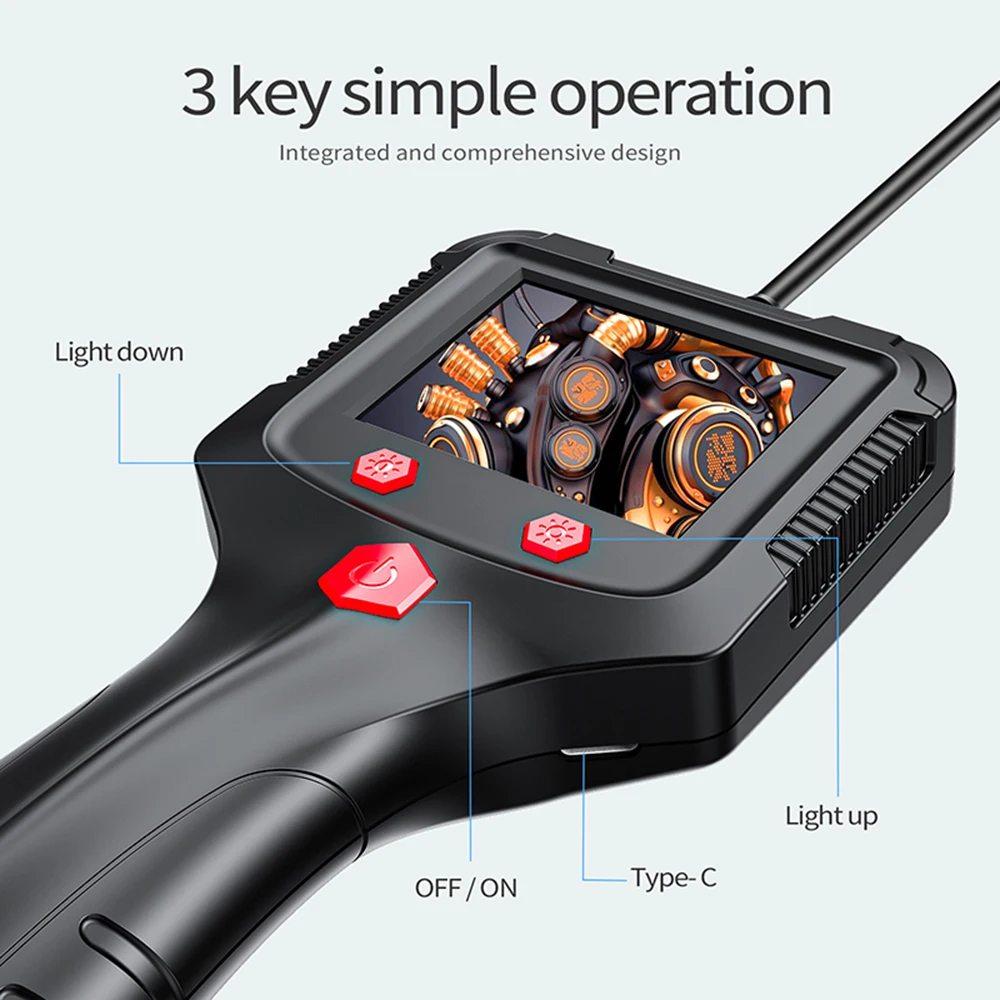 Handheld Industrial Endoscope Camera with 2.4 inch IPS Screen IP67 HD Inspection Borescope 8 Adjustble LED for Vehicle Engine