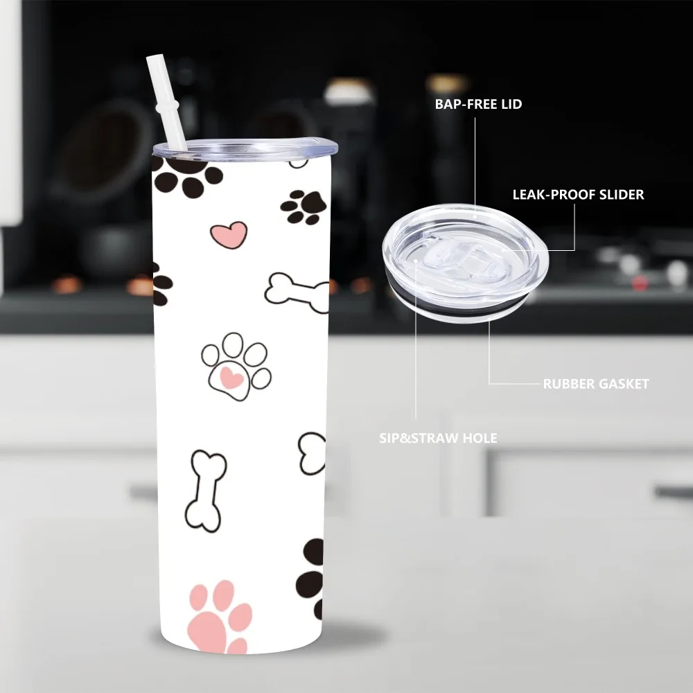 Dog Mom Gifts for Women 20 Oz Insulated Tumbler with Lid for Dog Owners Dogs Trainer Groomer Pet Paw Pattern Tumbler for Travel