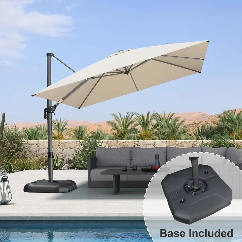 

10 Feet Patio Umbrella, with Base Outdoor Cantilever Square Umbrella, Aluminum Offset Umbrella with 360-degree