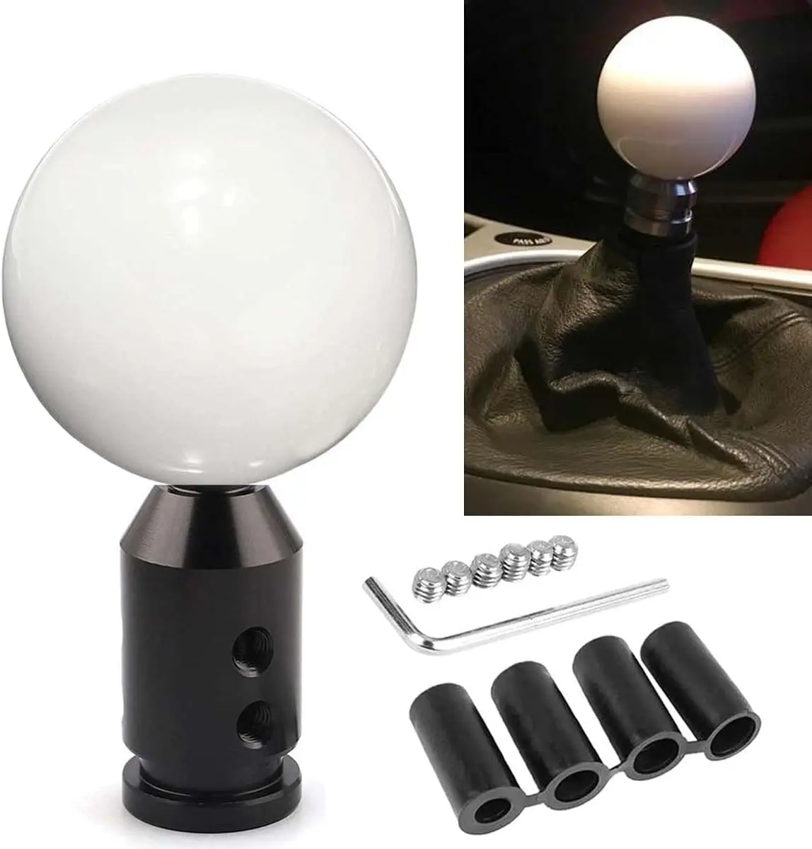 Car Threaded White Round Manual Gear shift Lever Shifter Knob Ball Replacement Lever Fit For Honda Toyota Nissan Mitsubishi