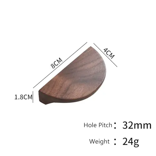 Walnut Wood Cabinet Pulls 80 mm Half Moon Handles Ergonomic Grip - Corrosion Resistant Wooden Hardware for Kitchen Cabinets