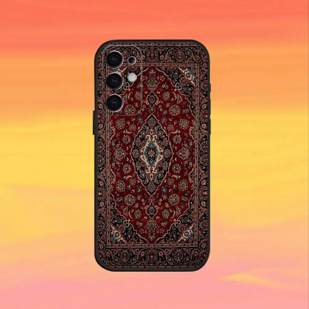 Funda de teléfono Persian Carpet Flora para Samsung S25,S24,S21,S22,S23,S30,Ultra,S20,Plus,Fe,Note,10,9,5G, funda negra