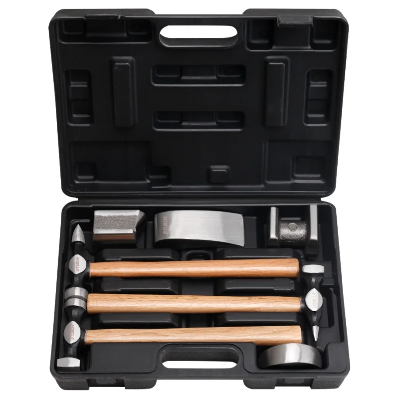 

7-компонентный комплект для ремонта кузова автомобиля, молоток и инструменты для тележки с углеродистой сталью на деревянных ручках