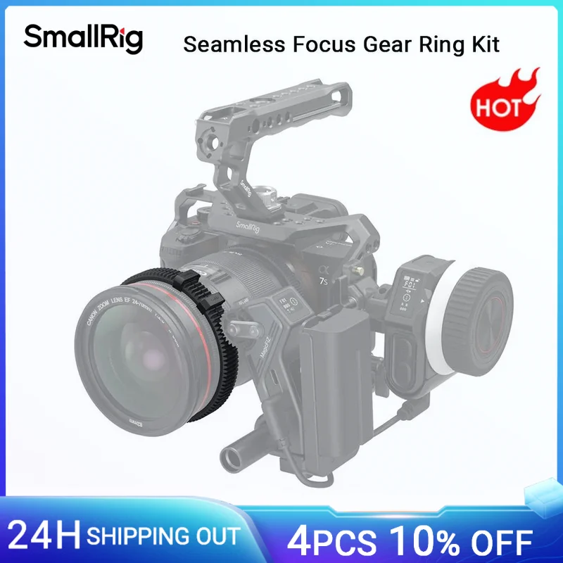 SmallRig Seamless Follow Focus Ring Set of 4, with AB Stop and Non-Slip Rubber, Standard M0.8 Focus Gear Ring, for 3010B, 3850