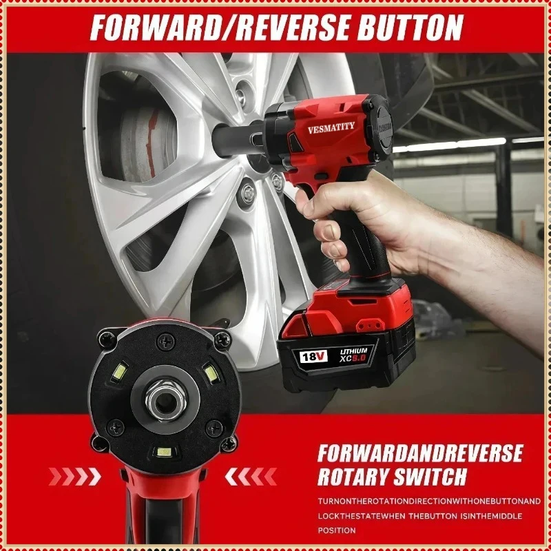 Brushless Cordless Electric Wrench 1/2 Car Truck Repair Screwdriver Impact Drill Rechargable for VESMATITY 18V Battery pin
