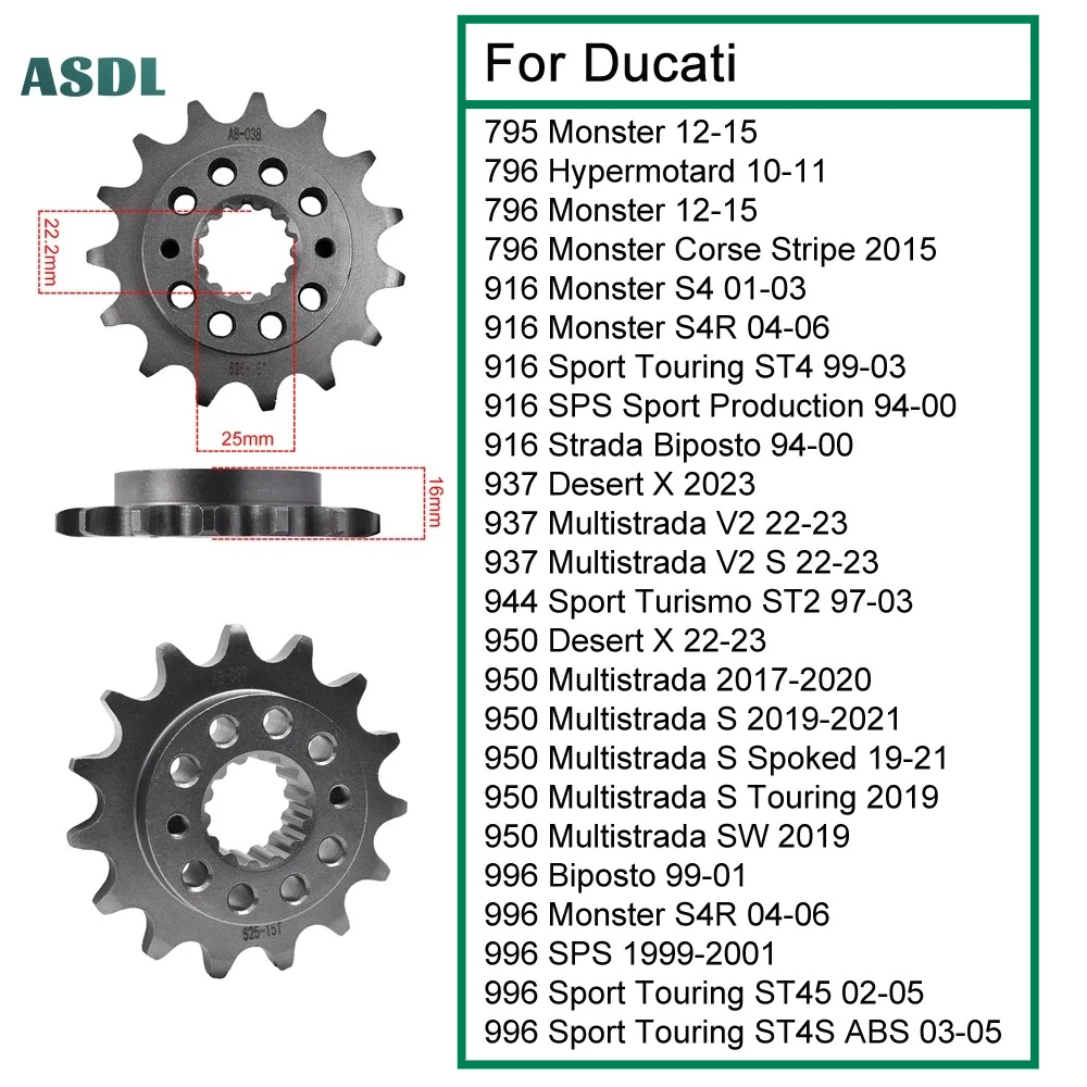 

525 15T Motorcycle Front Sprocket 20CrMnTi For Ducati 795 796 916 Monster 937 950 Multistrad 2017-21 996 916 Sport Touring 02-05