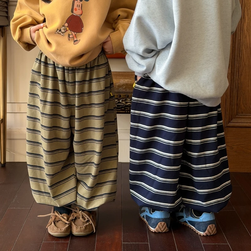1524 Children's Trousers in Autumn 2026 Loose Striped Long Trousers for Boys and Girls 3-14Year Kid's Pants Bloomers