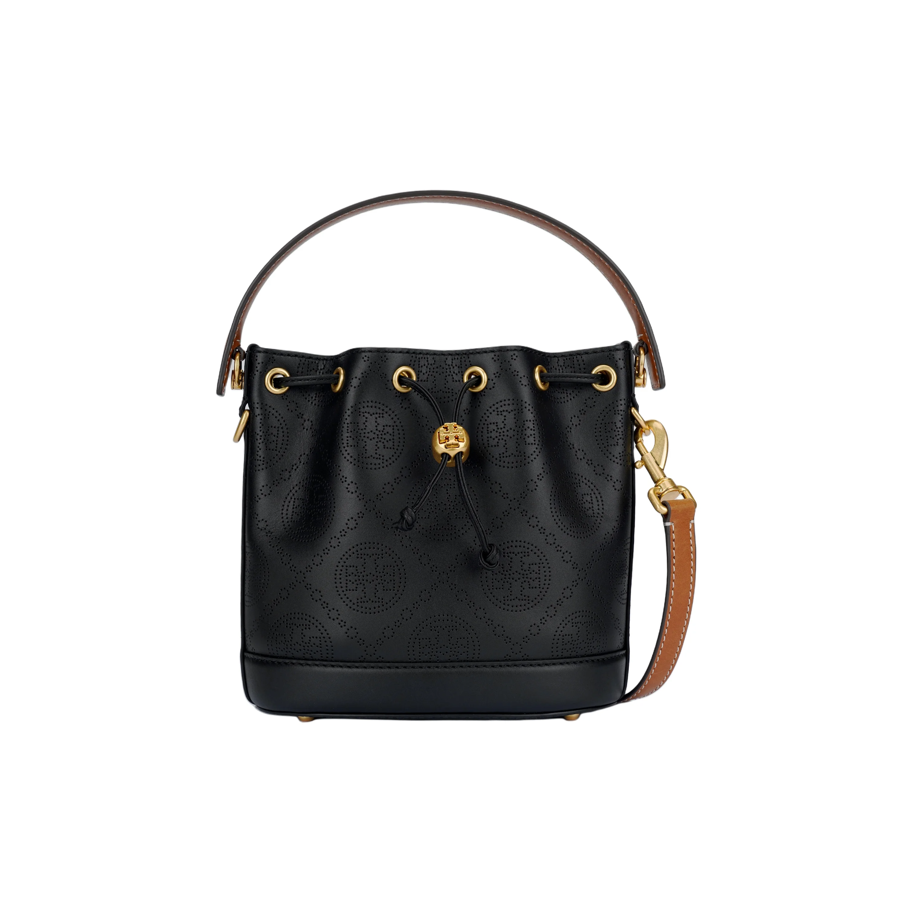 TORY BURCH T Monogram Leather Bucket Bag, Shoulder Bag, Crossbody Bag, Handbag Medium Women's Black 151791-001