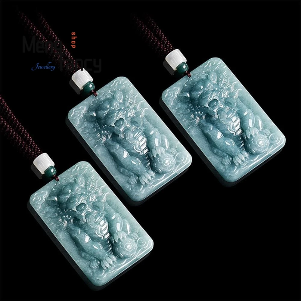 

Natural Genuine A-grade Jadeite Blue Water Awakening Lion Jade Lion Auspicious Fortune and Good Luck Pendant High-grade Jewelry