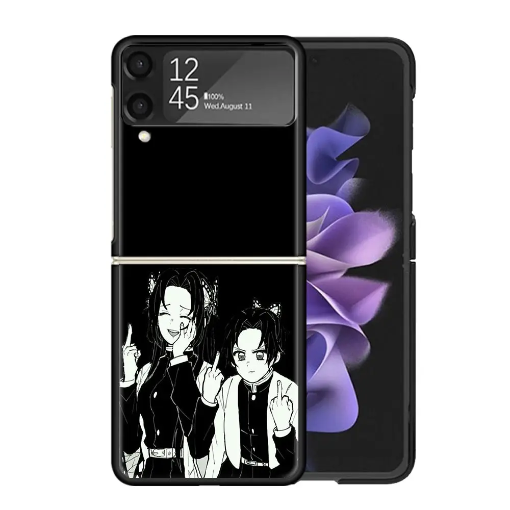 Funda de teléfono Demon Slayer para Samsung, carcasa trasera dura, color blanco y negro, para Galaxy Z Flip4, Flip5, Flip3, Z Flip 3, 4, 5G