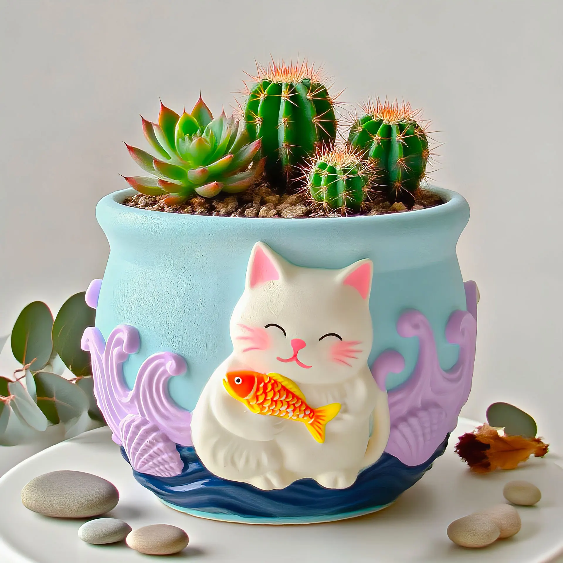 DIY relieve Animal cachorro gatito yeso macetero molde arcilla mixta cemento yeso maceta molde de silicona decoración de jardín manualidades hacer