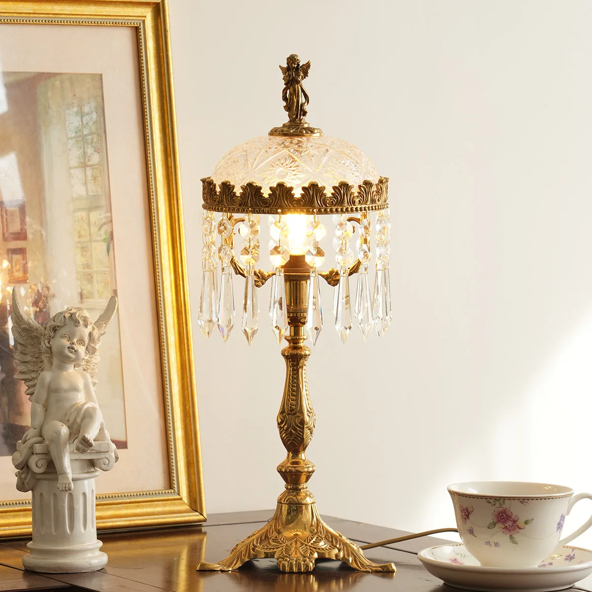 

French crystal brass table lamp atmosphere retro romantic light luxury high-end bedroom bedside