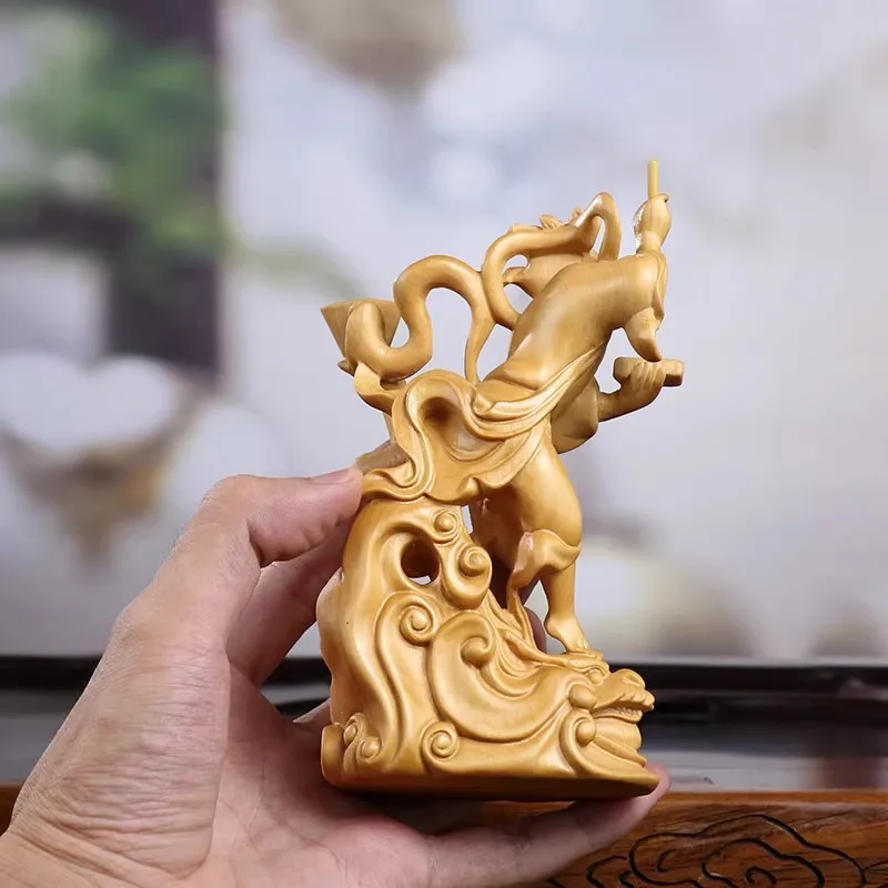 Literary Deity Kui Xing “Kicking the Dipper” - Boxwood Carving Stands on Ao Head, Bestows Success in Exams & Career, Auspiciou