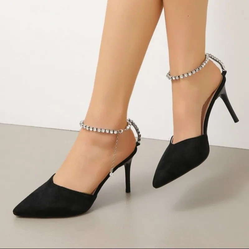 حجر الراين حزام خنجر الصنادل موضة أشار تو الفم الضحلة المضادة للانزلاق مقاومة للاهتراء الكعب العالي